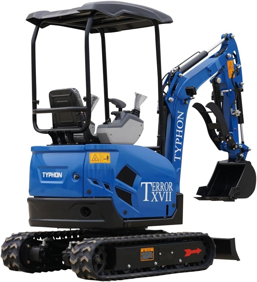 TYPHON Terror XVII Lux Mini Excavator – 1.7 Ton Trench Digger with Boom Swing, Canopy, 400mm Wide Bucket – Mini Excavator Machine for Garden, Farms, Parks, Roads