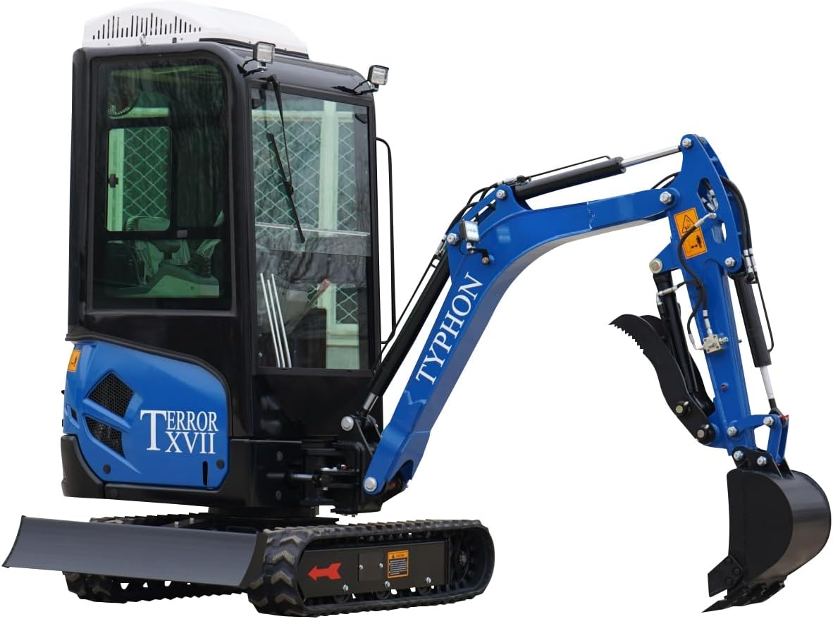 4,000 lb TYPHON TERROR XVII Mini Excavator Rubber Track with AC Heater Cabin and Kubota D902 Diesel Engine USA