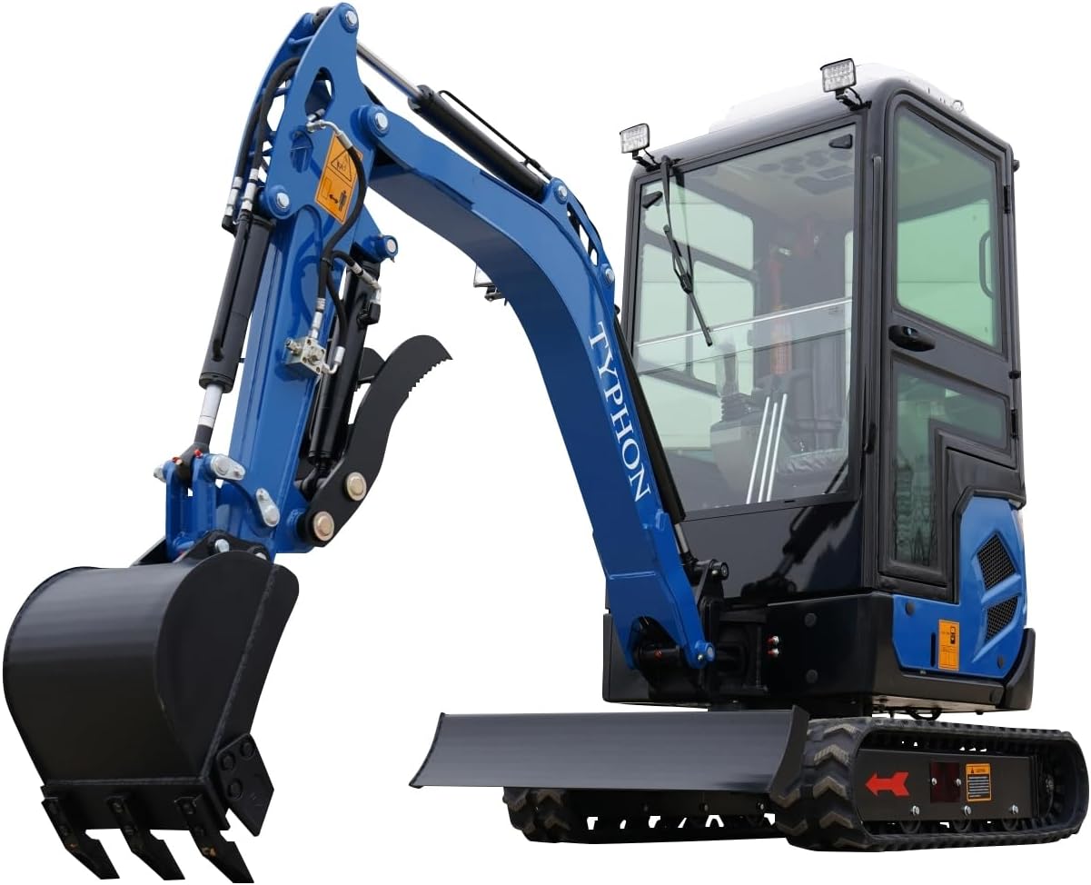 4,000 lb TYPHON TERROR XVII Mini Excavator Rubber Track with AC Heater Cabin and Kubota D902 Diesel Engine USA