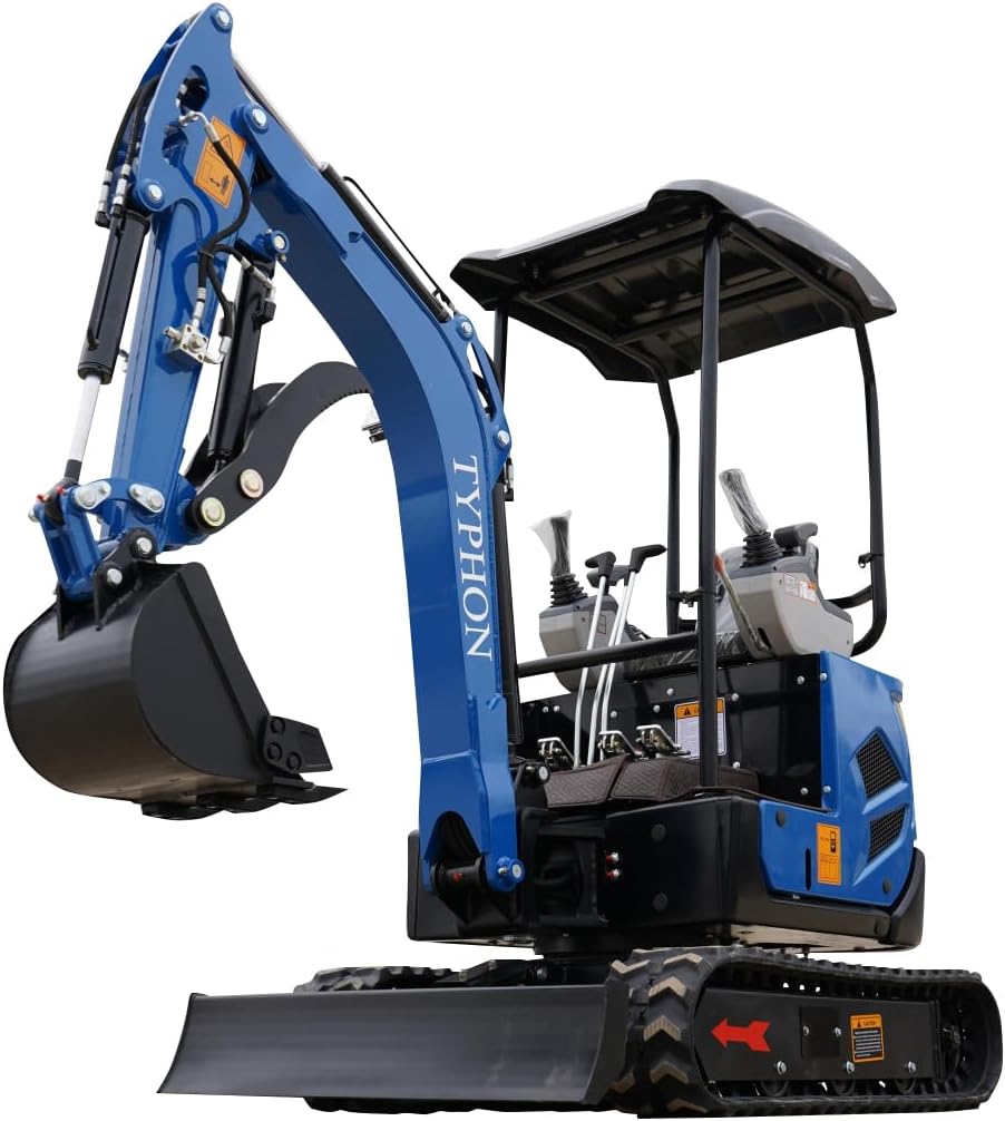 TYPHON Terror XVII Lux Mini Excavator – 1.7 Ton Trench Digger with Boom Swing, Canopy, 400mm Wide Bucket – Mini Excavator Machine for Garden, Farms, Parks, Roads
