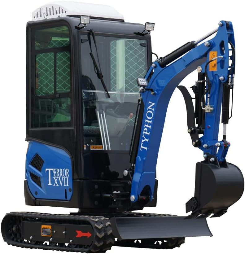 4,000 lb TYPHON TERROR XVII Mini Excavator Rubber Track with AC Heater Cabin and Kubota D902 Diesel Engine USA