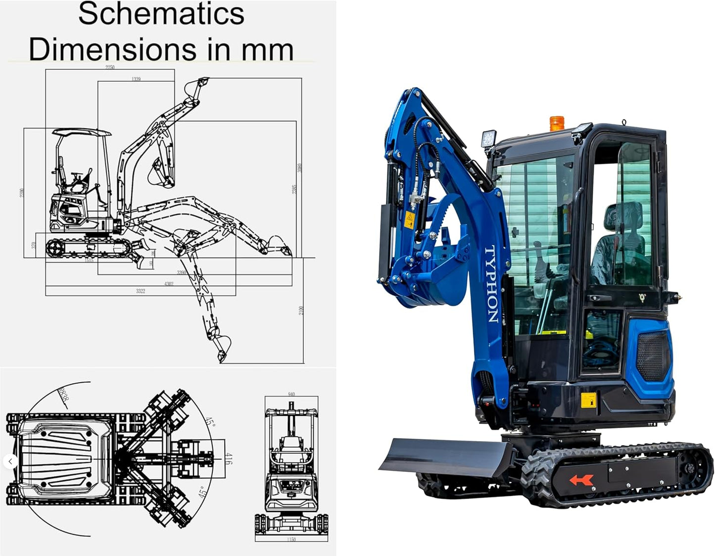 TYPHON 18 Flex 4,000 lbs Mini Crawler Excavator for Garden, Farm, Park, Road Micro Digger Ideal for Digging, Drilling, Bull-Dozing with 12 Different attachments