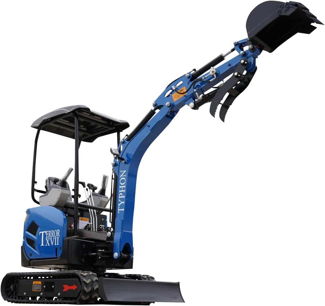 TYPHON Terror XVII Lux Mini Excavator – 1.7 Ton Trench Digger with Boom Swing, Canopy, 400mm Wide Bucket – Mini Excavator Machine for Garden, Farms, Parks, Roads