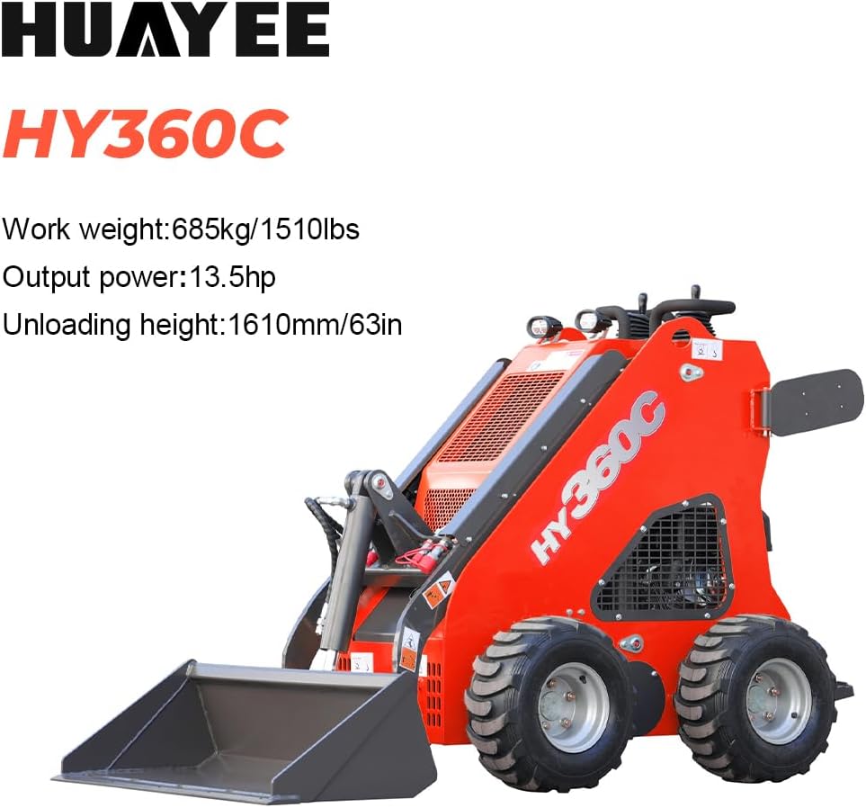 HY360C Wheeled Stand-On Mini Skid Steer Loader with Bucket, B&S Gas Engine EPA Certified, Compact for Lawn Farm Garden Material Handling, Curbside delivery & Professional unloading Included