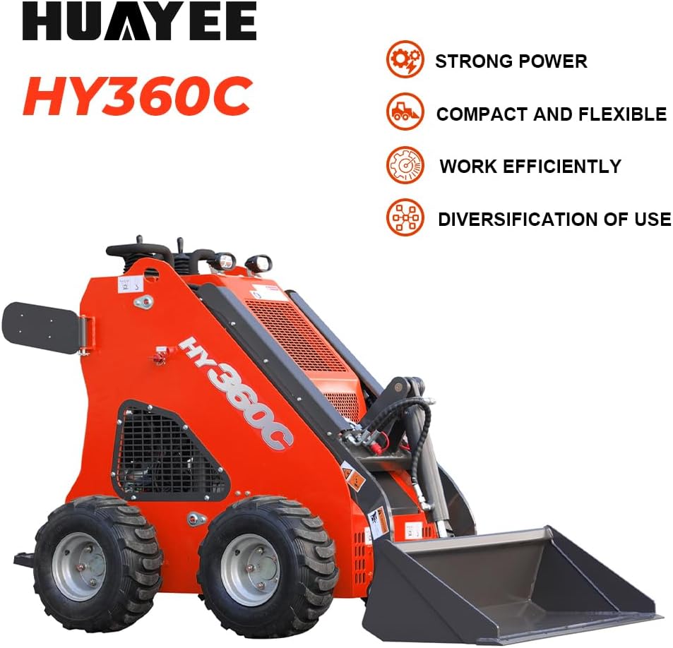 HY360C Wheeled Stand-On Mini Skid Steer Loader with Bucket, B&S Gas Engine EPA Certified, Compact for Lawn Farm Garden Material Handling, Curbside delivery & Professional unloading Included