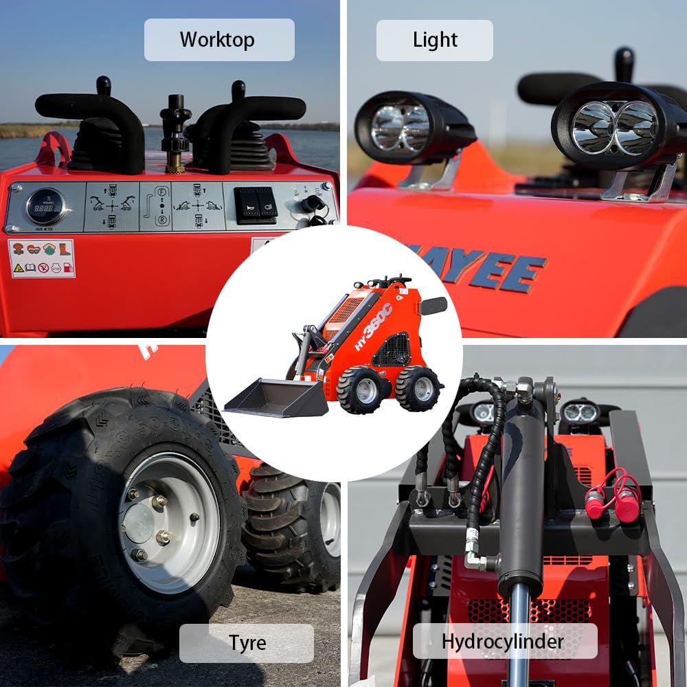 HY360C Wheeled Stand-On Mini Skid Steer Loader with Bucket, B&S Gas Engine EPA Certified, Compact for Lawn Farm Garden Material Handling, Curbside delivery & Professional unloading Included