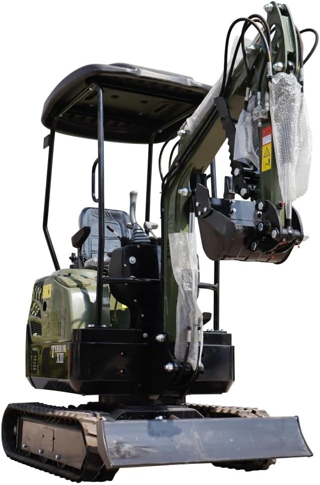 TYPHON Terror XIII Mini Excavator, 13.5 HP Gas Engine, Compact Tracked Digger with Canopy, Military Green