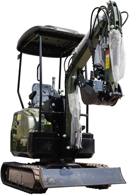 TYPHON Terror XIII Mini Excavator, 13.5 HP Gas Engine, Compact Tracked Digger with Canopy, Military Green