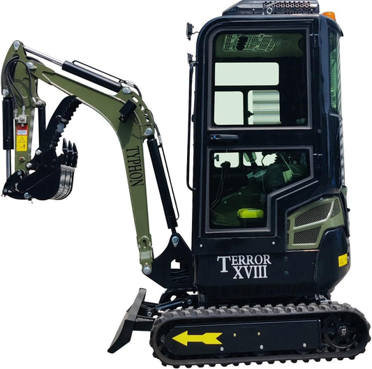 TYPHON Mini Excavator Gas Engine EPA Machine, Crawler Excavator for Construction Works, Suitable for Farms, Roads, Parks, Orchards, Gardens, Digging Trenches, Fertilizing, Weeding
