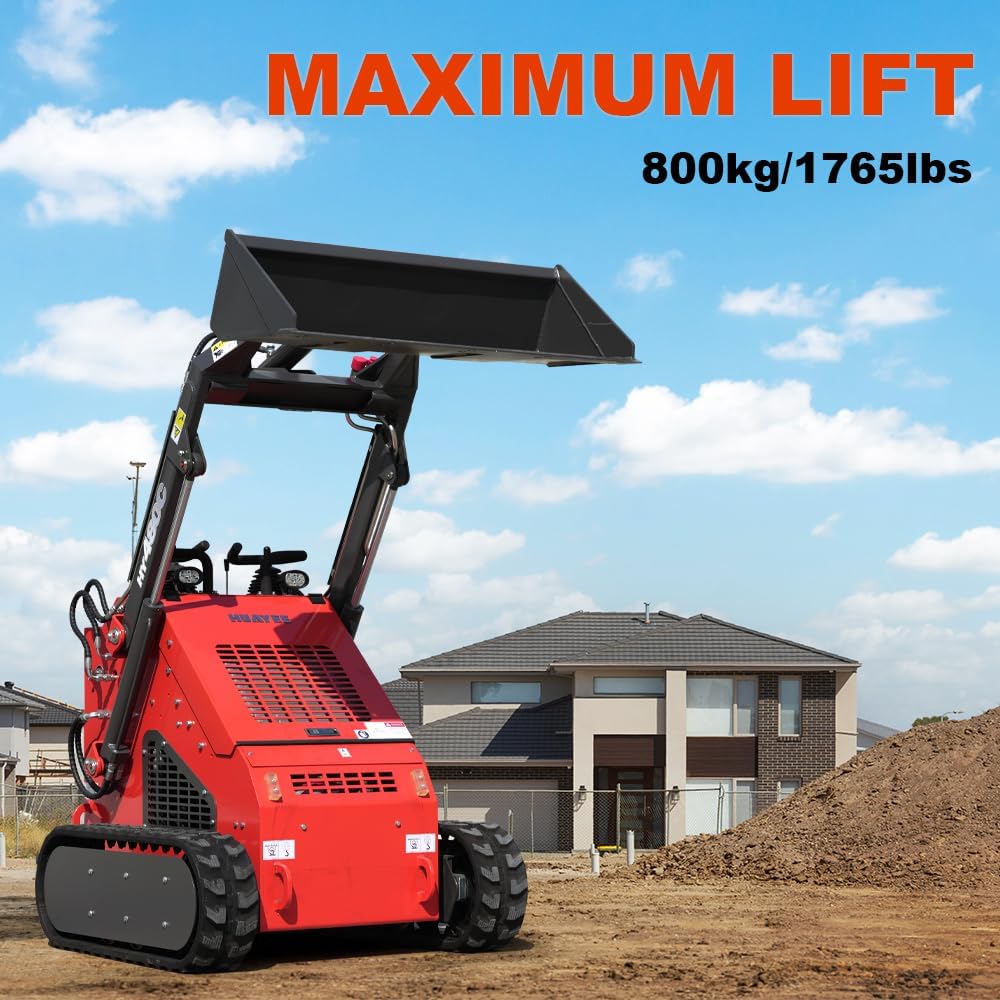 HY480C Crawler Stand-On Mini Skid Steer Loader with Bucket, 23HP EPA Certified Gas Engine, for Landscaping Farm Construction, Curbside delivery & Professional unloading Included