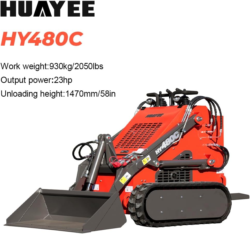 HY480C Crawler Stand-On Mini Skid Steer Loader with Bucket, 23HP EPA Certified Gas Engine, for Landscaping Farm Construction, Curbside delivery & Professional unloading Included