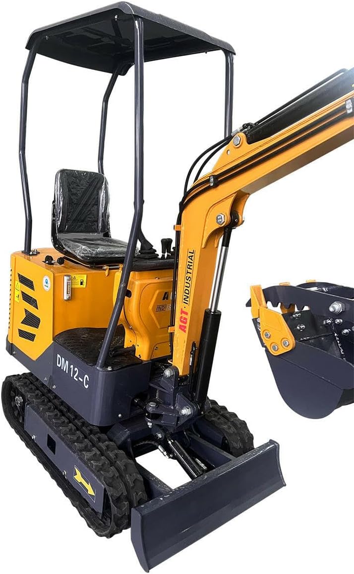 1 Ton, 13.5 HP Gasoline Engine (B&S) Mini Excavator w/Hydraulic Thumb & Side Swing Boom | AGT-DM12-C