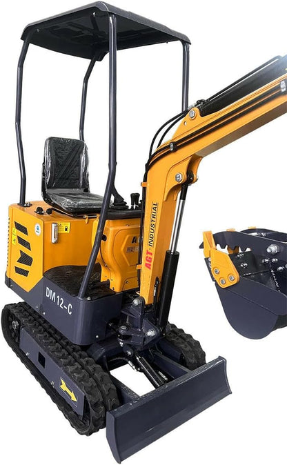 1 Ton, 13.5 HP Gasoline Engine (B&S) Mini Excavator w/Hydraulic Thumb & Side Swing Boom | AGT-DM12-C