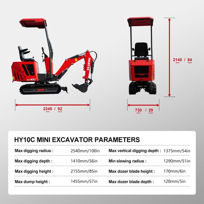 HY10C 1 Ton Mini Excavator, 13.5HP Gasoline Powered Compact Digger with EPA Certificate, Tracked Backhoe for Trenching, Farming, Landscaping, Curbside delivery & Professional unloading Included