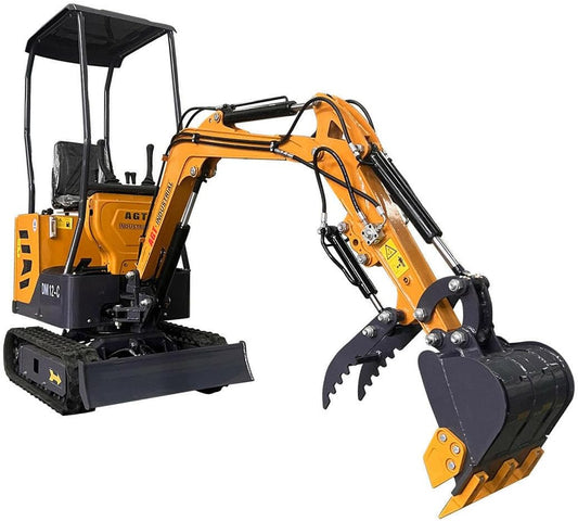 1 Ton, 13.5 HP Gasoline Engine (B&S) Mini Excavator w/Hydraulic Thumb & Side Swing Boom | AGT-DM12-C
