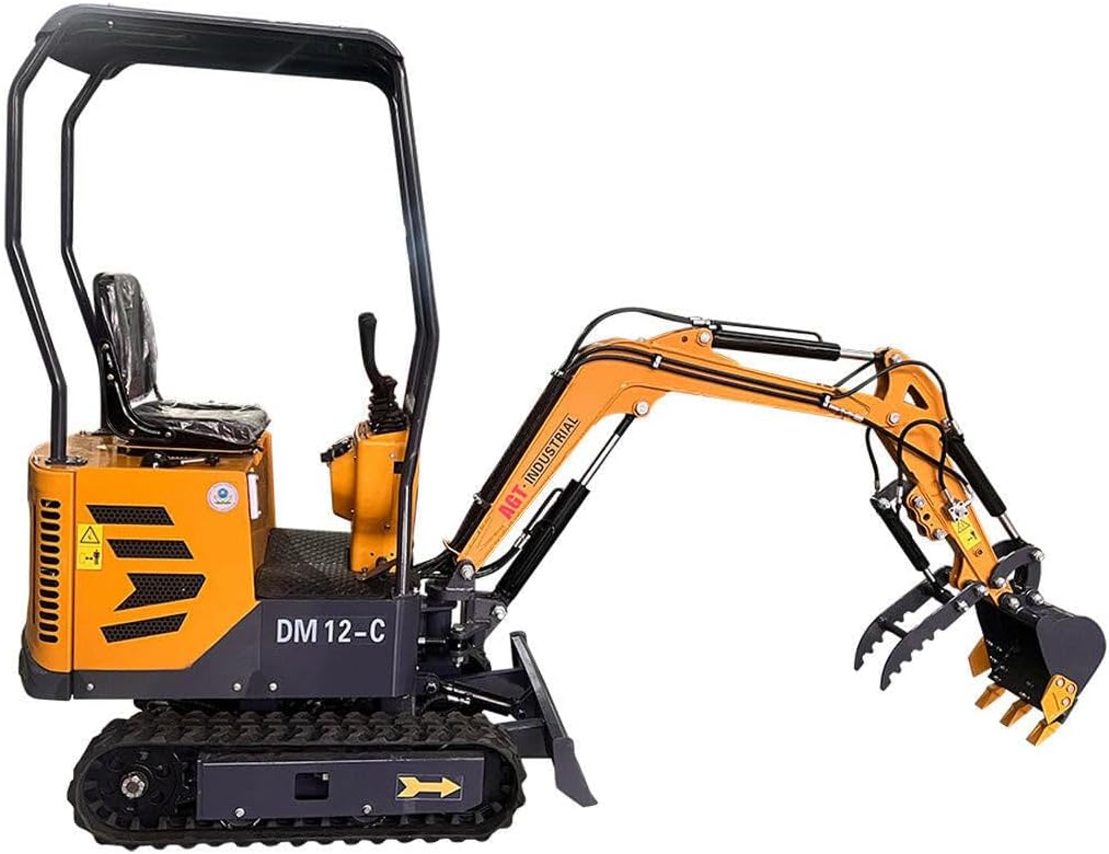 1 Ton, 13.5 HP Gasoline Engine (B&S) Mini Excavator w/Hydraulic Thumb & Side Swing Boom | AGT-DM12-C