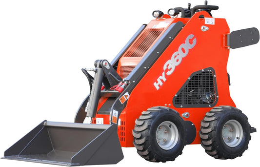 HY360C Wheeled Stand-On Mini Skid Steer Loader with Bucket, B&S Gas Engine EPA Certified, Compact for Lawn Farm Garden Material Handling, Curbside delivery & Professional unloading Included