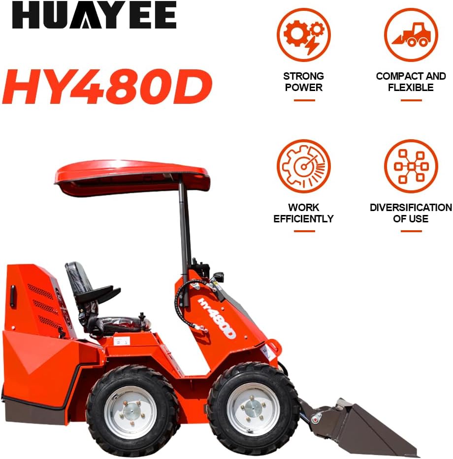 HY480D Ride-On Wheeled Mini Skid Steer Loader with Bucket, 23HP B&S Gas Engine, for Construction Farm Landscaping, Curbside delivery & Professional unloading Included