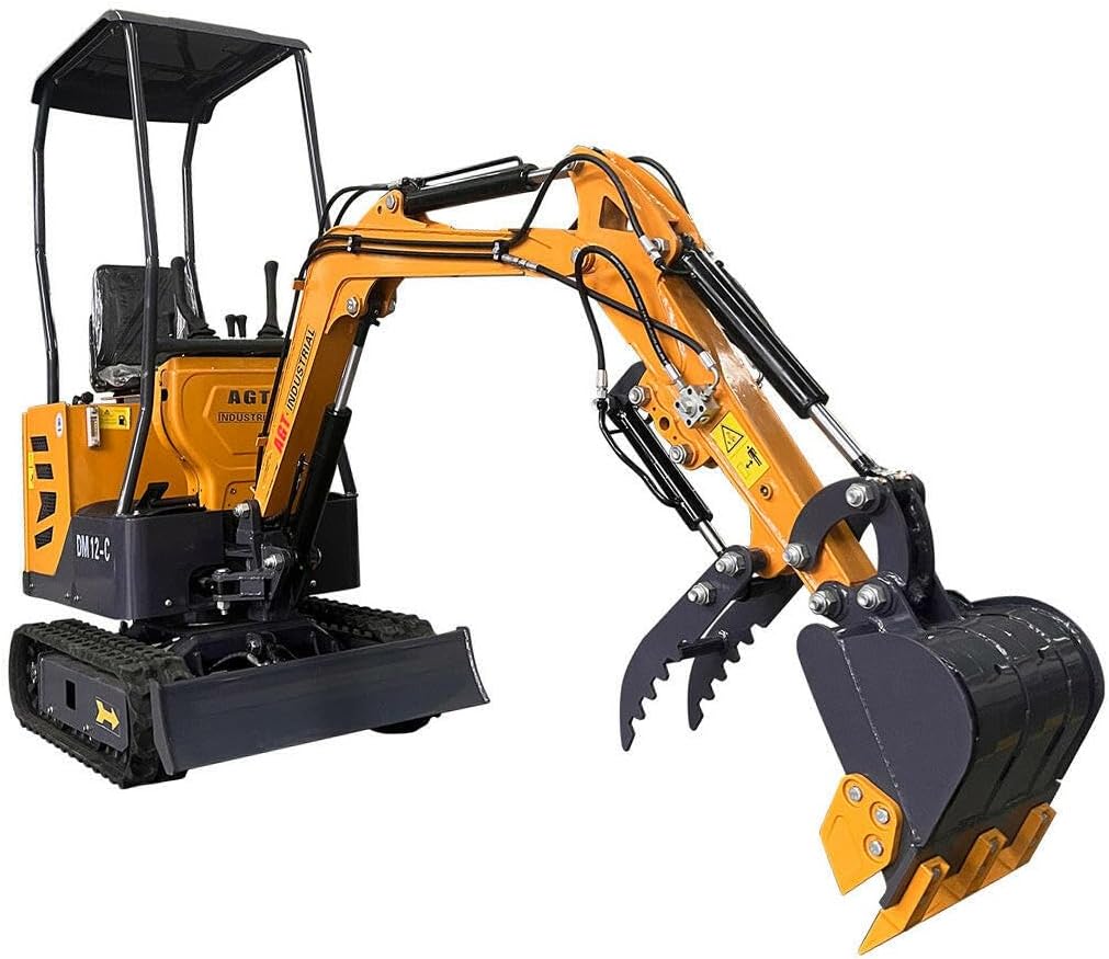 1 Ton, 13.5 HP Gasoline Engine (B&S) Mini Excavator w/Hydraulic Thumb & Side Swing Boom | AGT-DM12-C