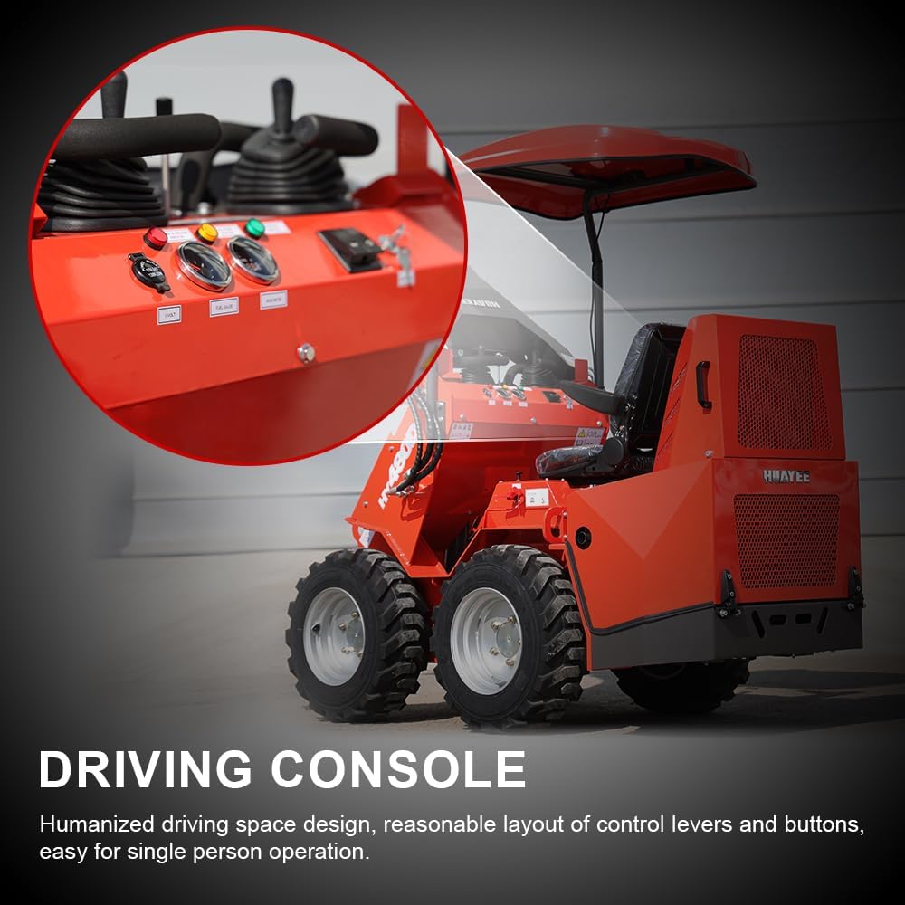 HY480D Ride-On Wheeled Mini Skid Steer Loader with Bucket, 23HP B&S Gas Engine, for Construction Farm Landscaping, Curbside delivery & Professional unloading Included
