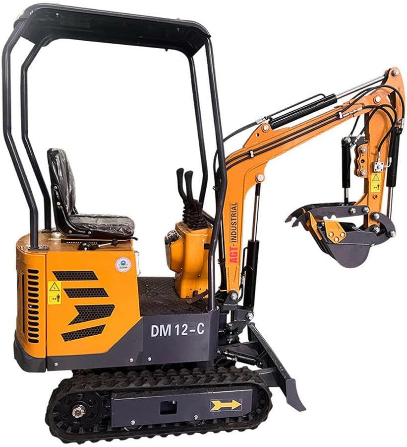 1 Ton, 13.5 HP Gasoline Engine (B&S) Mini Excavator w/Hydraulic Thumb & Side Swing Boom | AGT-DM12-C