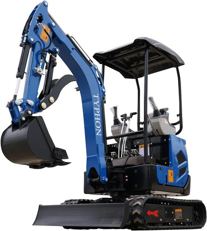 TYPHON Terror XVII Lux Mini Excavator – 1.7 Ton Trench Digger with Boom Swing, Canopy, 400mm Wide Bucket – Mini Excavator Machine for Garden, Farms, Parks, Roads