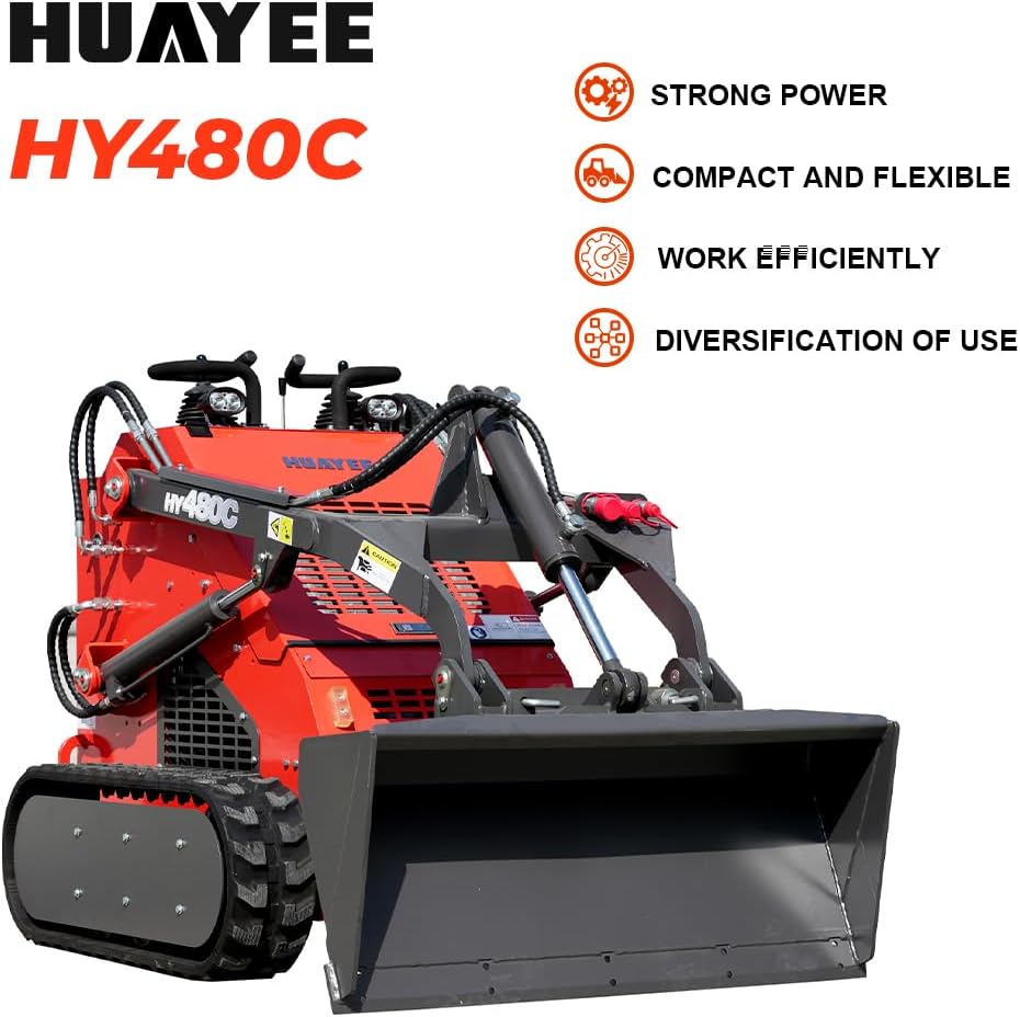 HY480C Crawler Stand-On Mini Skid Steer Loader with Bucket, 23HP EPA Certified Gas Engine, for Landscaping Farm Construction, Curbside delivery & Professional unloading Included