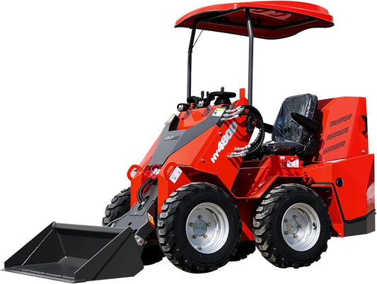 HY480D Ride-On Wheeled Mini Skid Steer Loader with Bucket, 23HP B&S Gas Engine, for Construction Farm Landscaping, Curbside delivery & Professional unloading Included