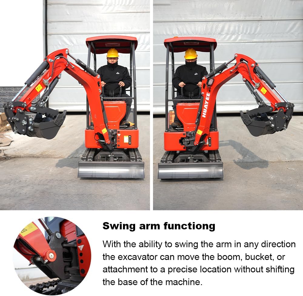 HY16C 1.6T Mini Excavator, KubotaDiesel 14HP, w/Pilot Controls Side Swing Boom for Construction Landscaping, Includes Hydraulic Thumb & Semi-Auto Quick Coupler, Includes delivery & unloading services