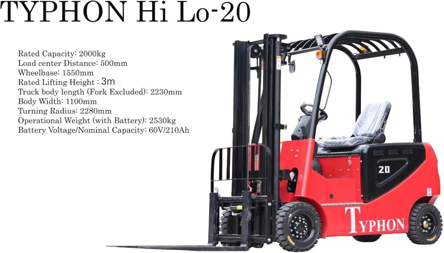TYPHON 2 Ton Capacity Vigor Hi-Lo 20 Compact Electric Forklift Lifter USA for Warehousing, Indoors, Outdoors