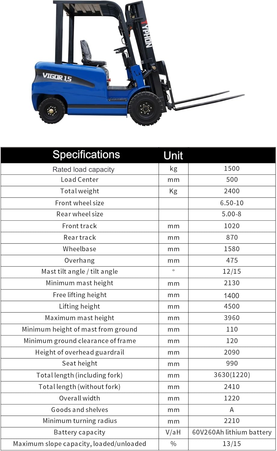 New 2025 TYPHON Vigor 1.5 Blue Electric Forklift 1.5 Ton Lifter Lift Truck Jitney Hi-Lo