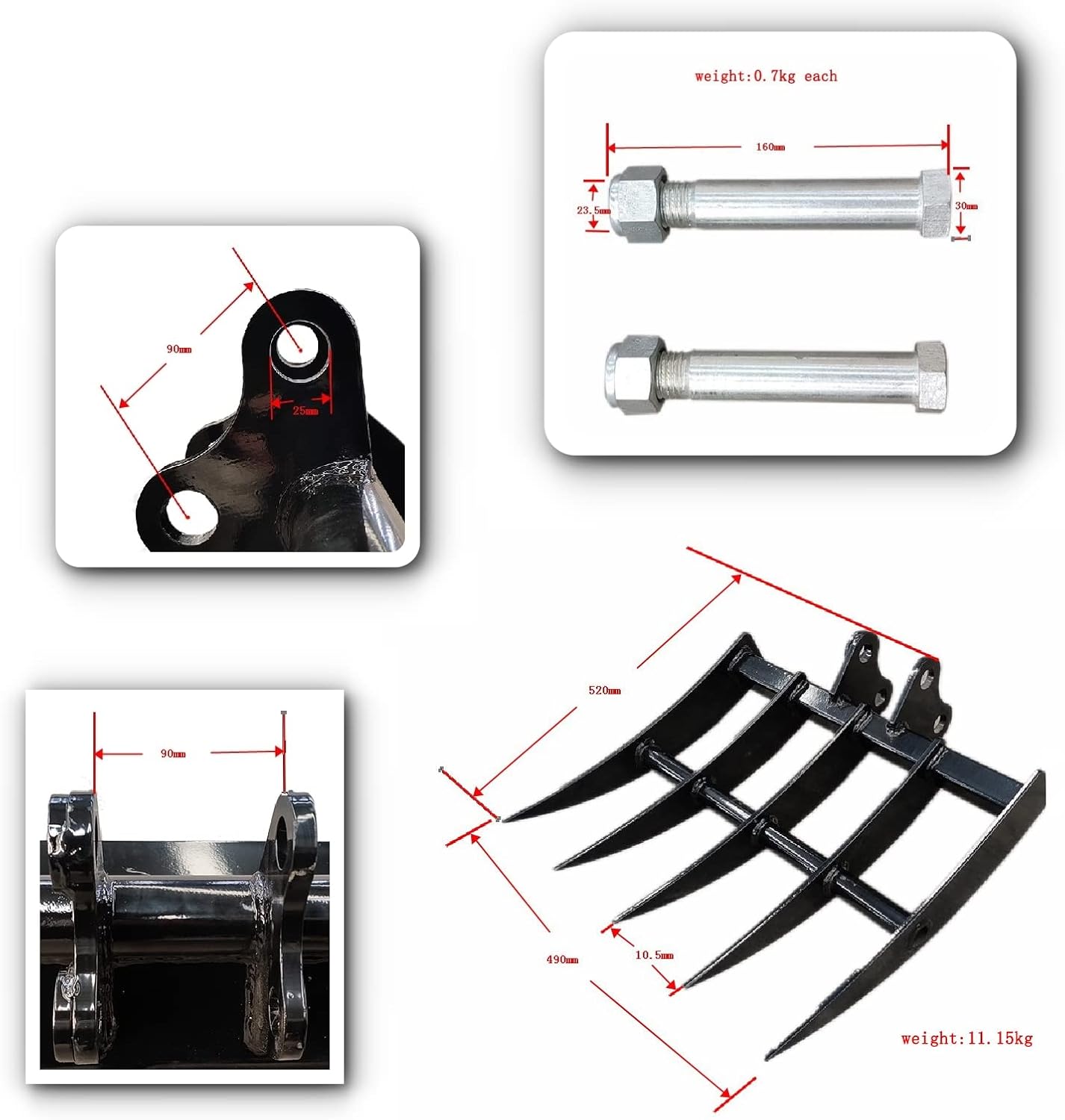 TYPHON Attachment Rake: Attachments for Mini Excavators, Used to Loosen and Remove Surface Soil Machinery Machine