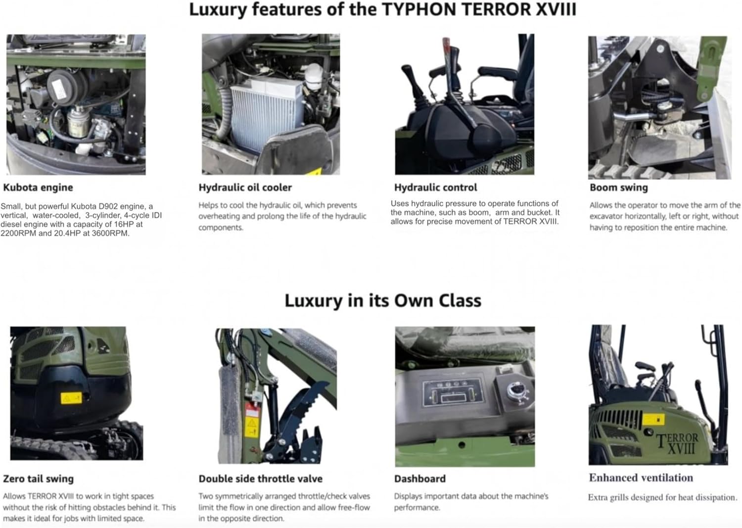 TYPHON Mini Excavator Gas Engine EPA Machine, Crawler Excavator for Construction Works, Suitable for Farms, Roads, Parks, Orchards, Gardens, Digging Trenches, Fertilizing, Weeding