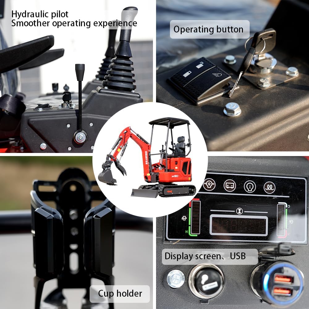 HY16C 1.6T Mini Excavator, KubotaDiesel 14HP, w/Pilot Controls Side Swing Boom for Construction Landscaping, Includes Hydraulic Thumb & Semi-Auto Quick Coupler, Includes delivery & unloading services