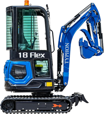 TYPHON 18 Flex 4,000 lbs Mini Crawler Excavator for Garden, Farm, Park, Road Micro Digger Ideal for Digging, Drilling, Bull-Dozing with 12 Different attachments