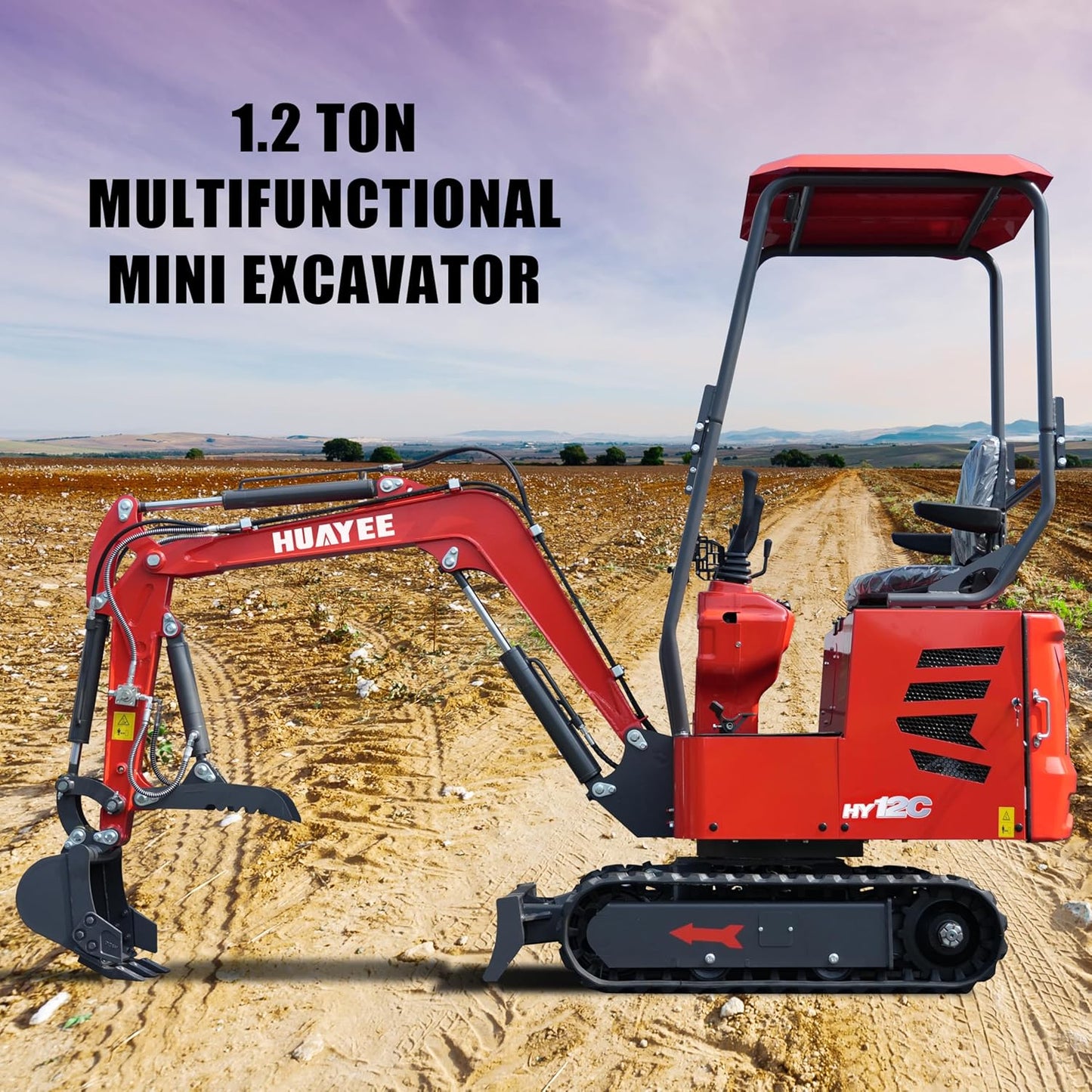 HY12C 1.2 Ton Mini Excavator with Hydraulic Thumb, 13.5HP Gasoline Engine EPA Certified, Compact Tracked Digger for Material Handling, Trenching, Landscaping, Includes delivery & unloading services